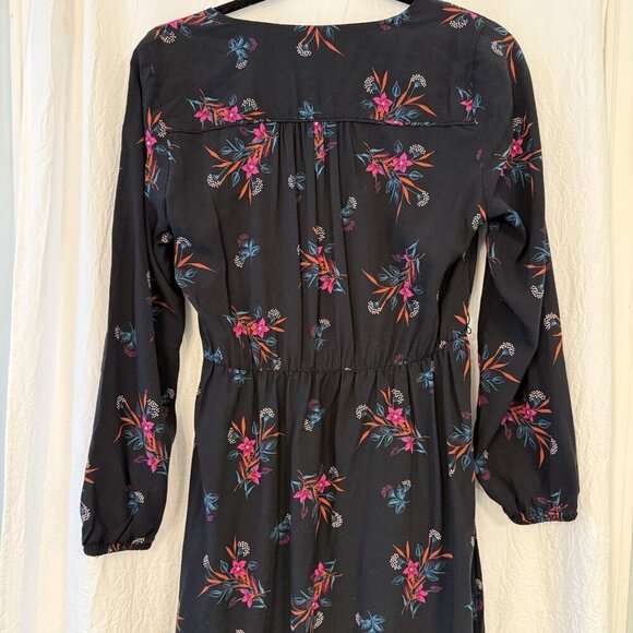 GAP Black Wrap Dress With Pink Floral Print Long Sleeve Size Small Church - Picture 6 of 13